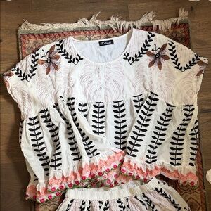 White Floral Embroidered Women's top & skirt set